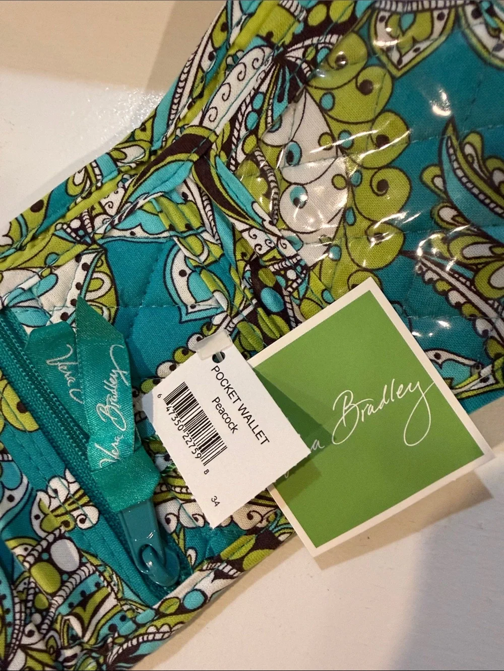 Vera Bradley Retired Peacock Pocket Wallet NWT - Picture 3 of 5